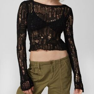 Distressed goth knit black long sleeve sweater urban outfitters